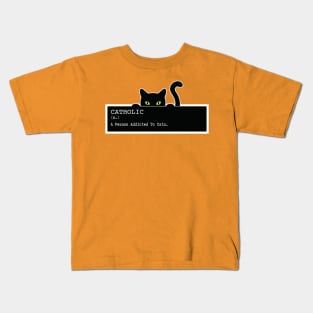 Catholic Cat funny and cute design for cat owners, lovers, cat addiction, adoption, kitty love, cat lady, women. Kids T-Shirt